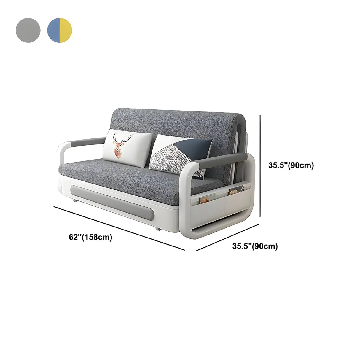 Slipcovered Linen Square Arm Cushion Back Sofa Bed Image - 12