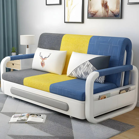 Slipcovered Linen Square Arm Cushion Back Sofa Bed Image - 2