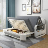 Slipcovered Linen Square Arm Cushion Back Sofa Bed Image - 3