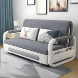 Slipcovered Linen Square Arm Cushion Back Sofa Bed Image - 4