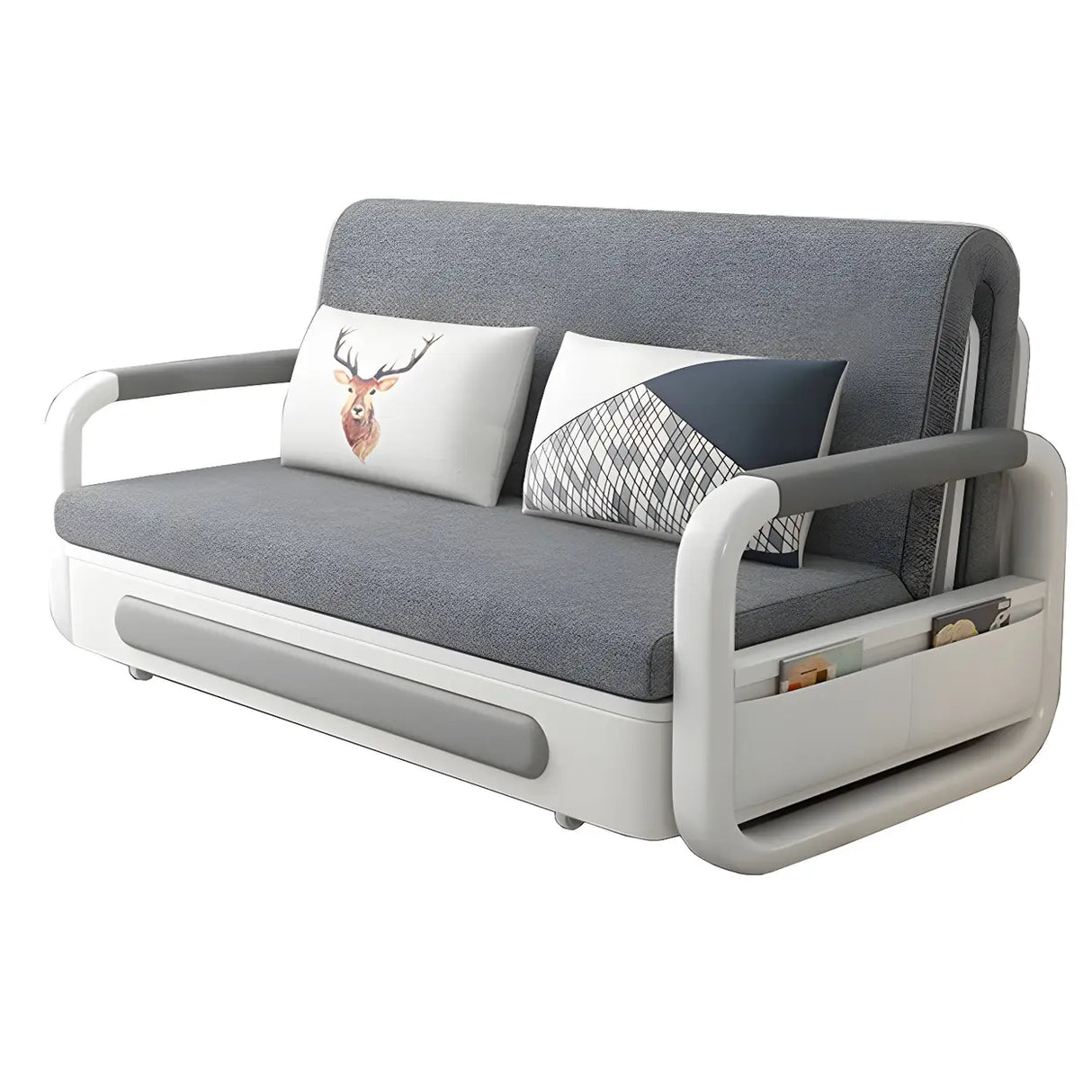 Slipcovered Linen Square Arm Cushion Back Sofa Bed Image - 5