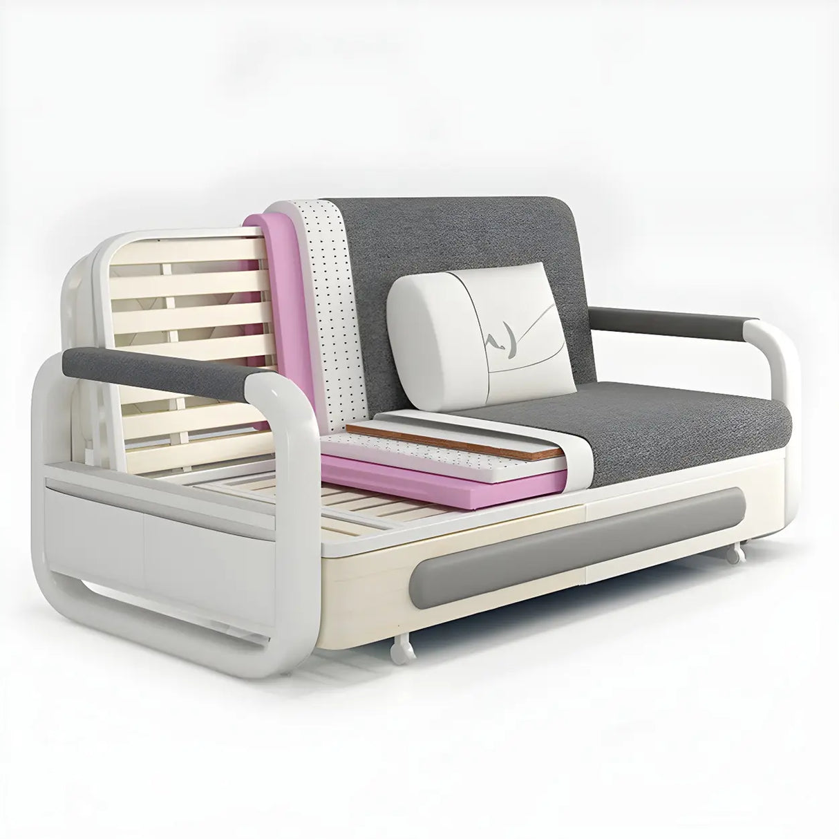 Slipcovered Linen Square Arm Cushion Back Sofa Bed Image - 6
