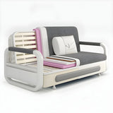 Slipcovered Linen Square Arm Cushion Back Sofa Bed Image - 6