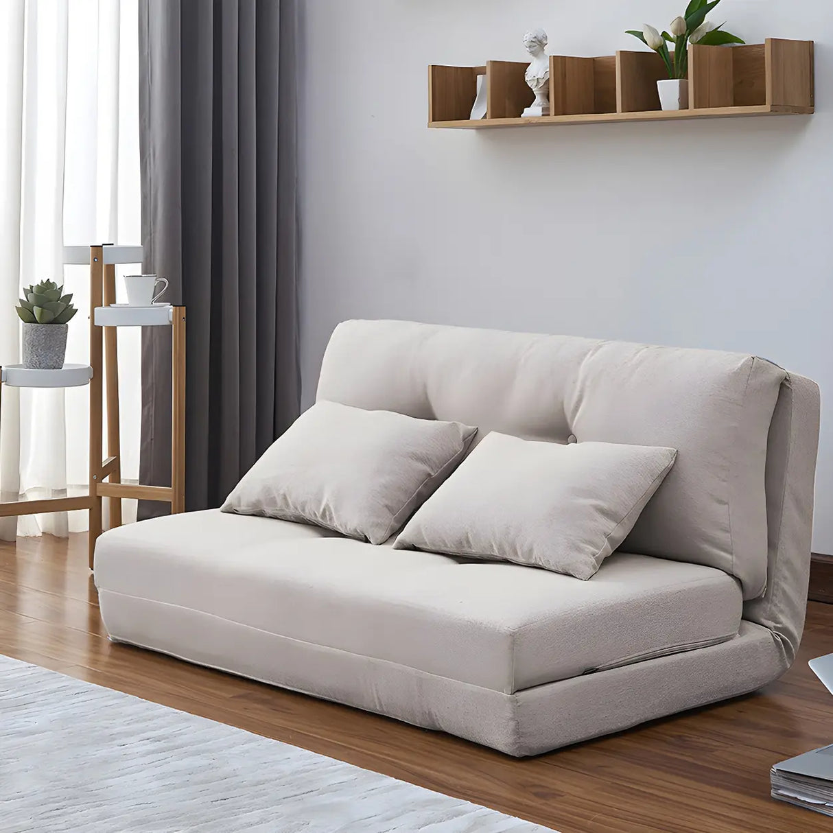 Slipcovered Linen Tufted Back Two Seats Sofa Bed Image - 15