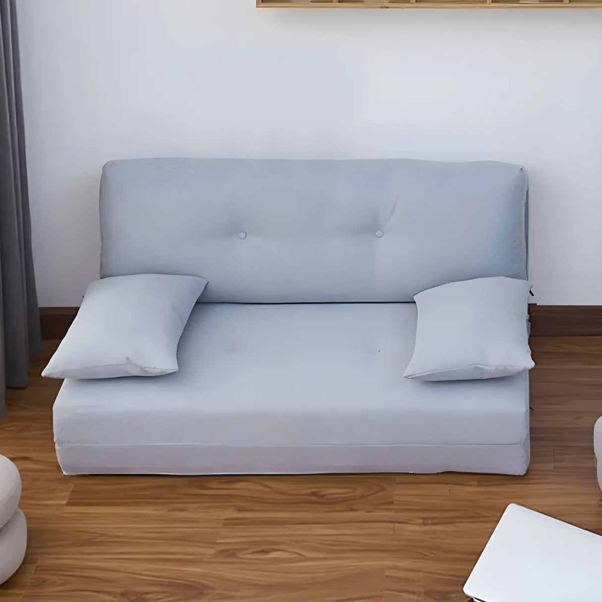 Slipcovered Linen Tufted Back Two Seats Sofa Bed Image - 17