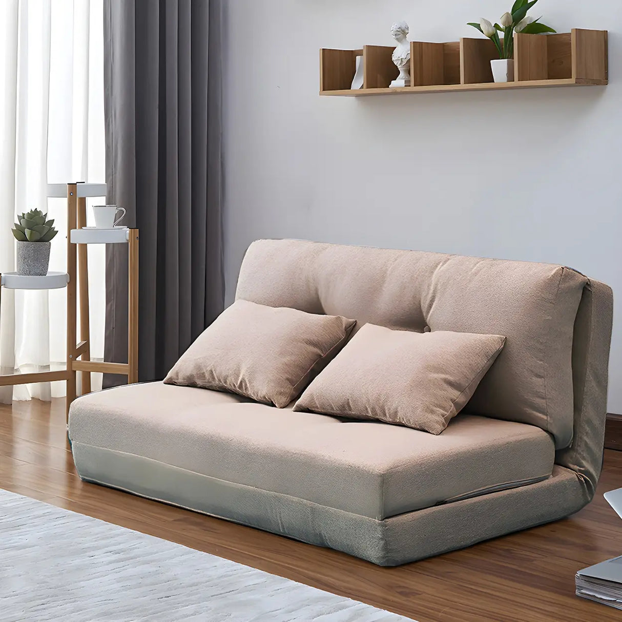 Slipcovered Linen Tufted Back Two Seats Sofa Bed Image - 7