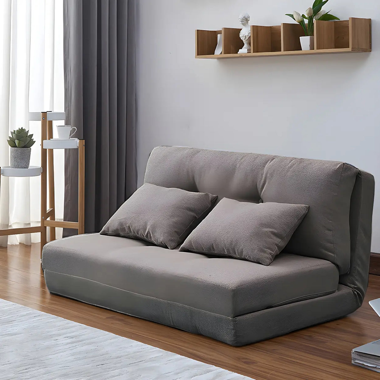 Slipcovered Linen Tufted Back Two Seats Sofa Bed Image - 3