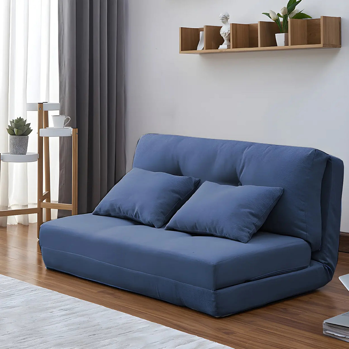 Slipcovered Linen Tufted Back Two Seats Sofa Bed Image - 8