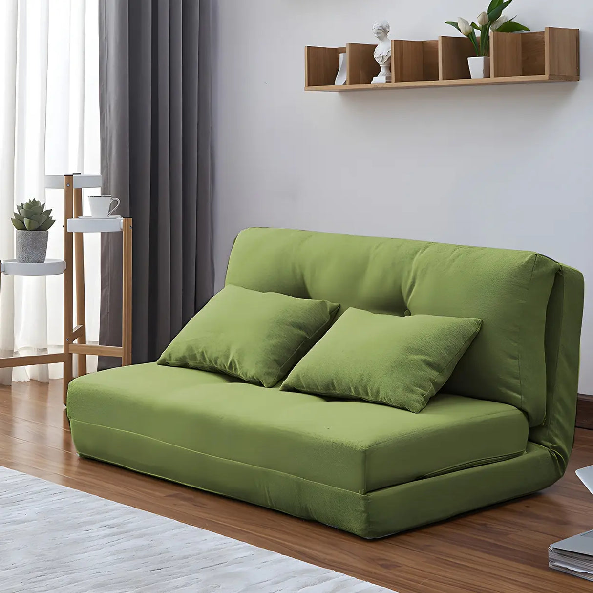 Slipcovered Linen Tufted Back Two Seats Sofa Bed Image - 5