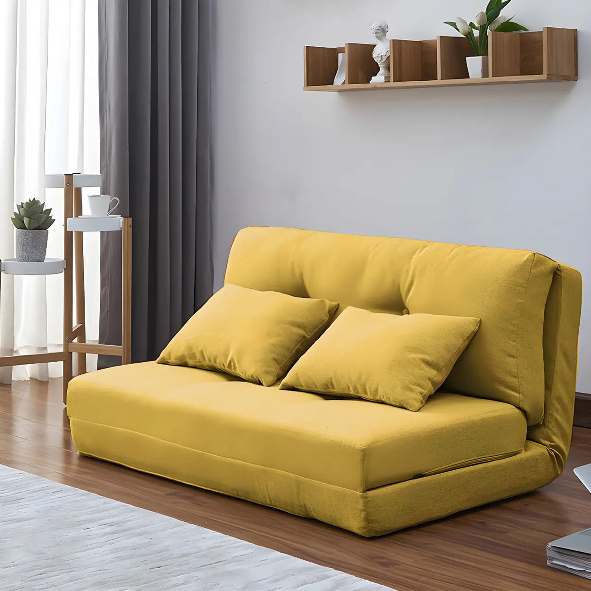 Slipcovered Linen Tufted Back Two Seats Sofa Bed Image - 12