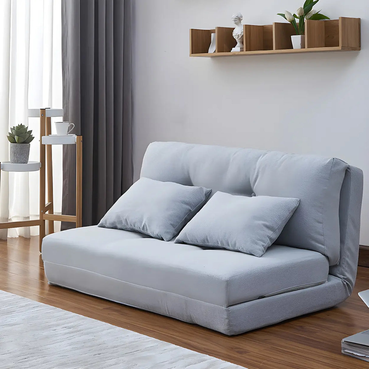 Slipcovered Linen Tufted Back Two Seats Sofa Bed Image - 14
