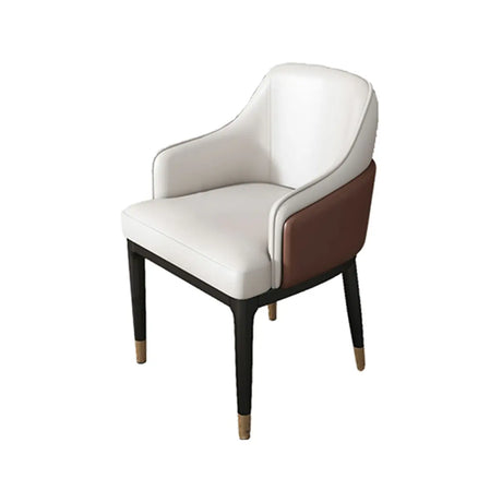 Upholstered Solid Back Sloped Arm Metal Dining Chair Image - 2