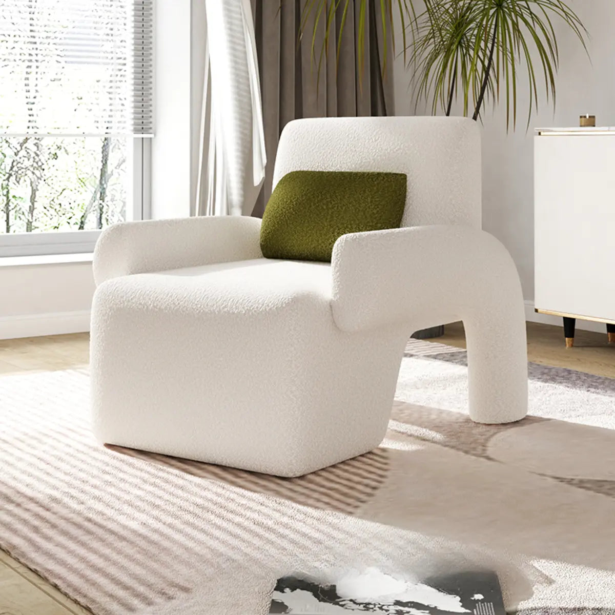Small Beige Sherpa Pillow Back Reclining Arm Chair Image - 2