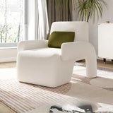 Small Beige Sherpa Pillow Back Reclining Arm Chair Image - 2