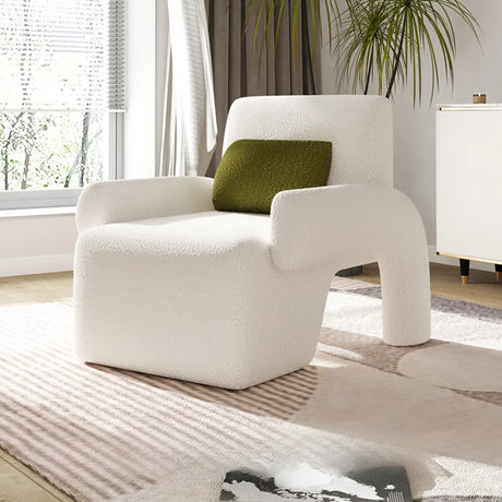 Small Beige Sherpa Pillow Back Reclining Arm Chair Image - 2