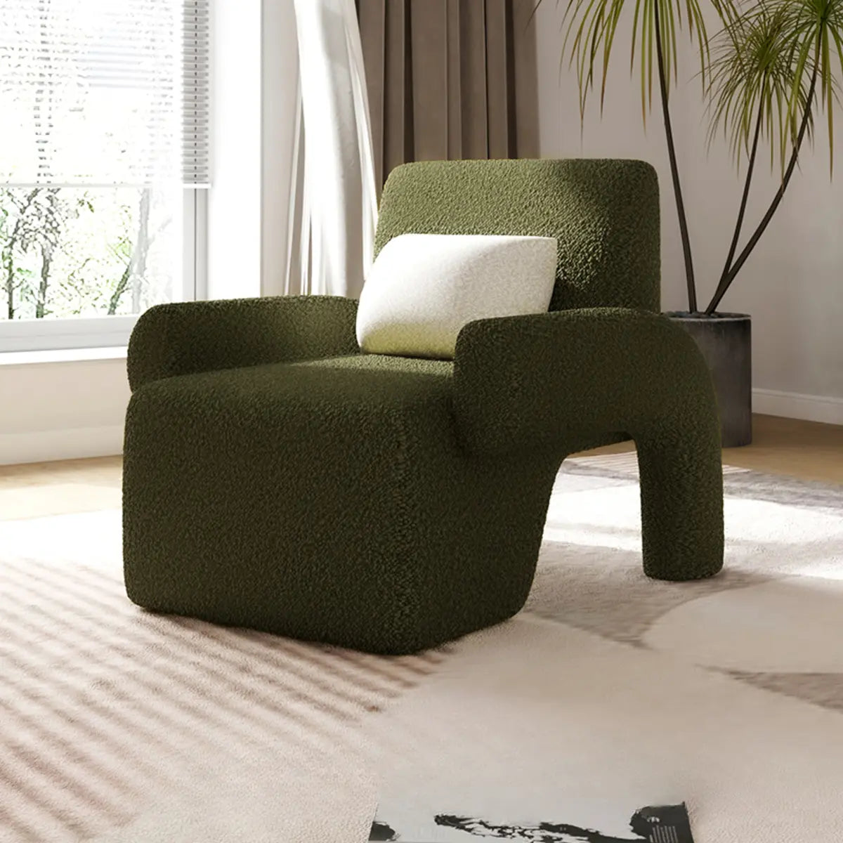 Small Beige Sherpa Pillow Back Reclining Arm Chair Image - 5