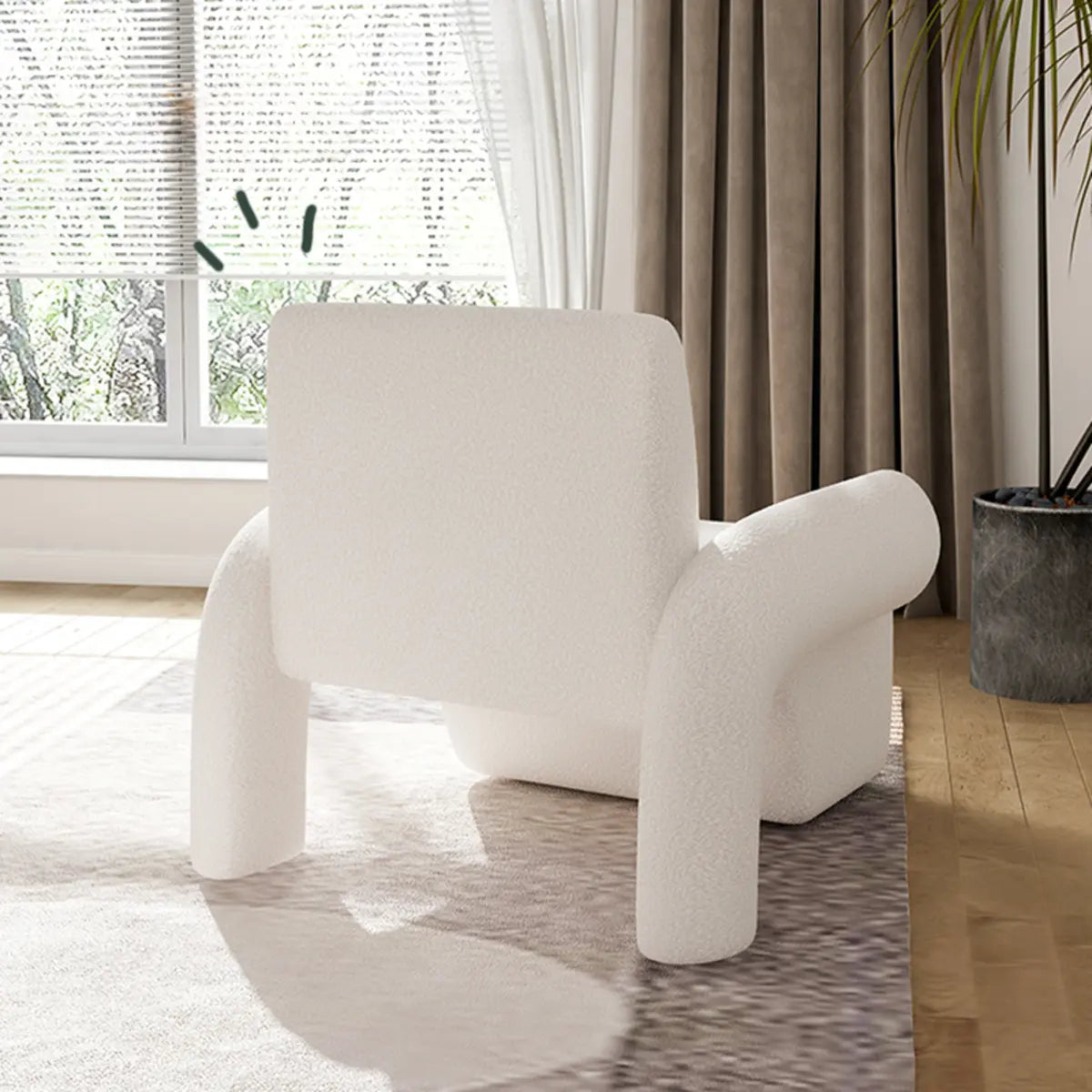 Small Beige Sherpa Pillow Back Reclining Arm Chair Image - 6