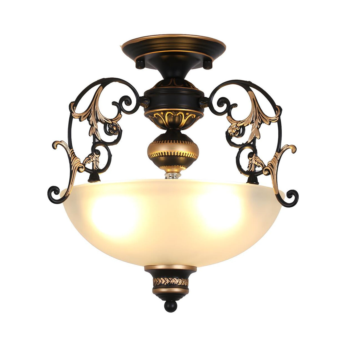 Small Black Curved Arm Bowl Glass Semi-Flush Mount Lamp Image - 3
