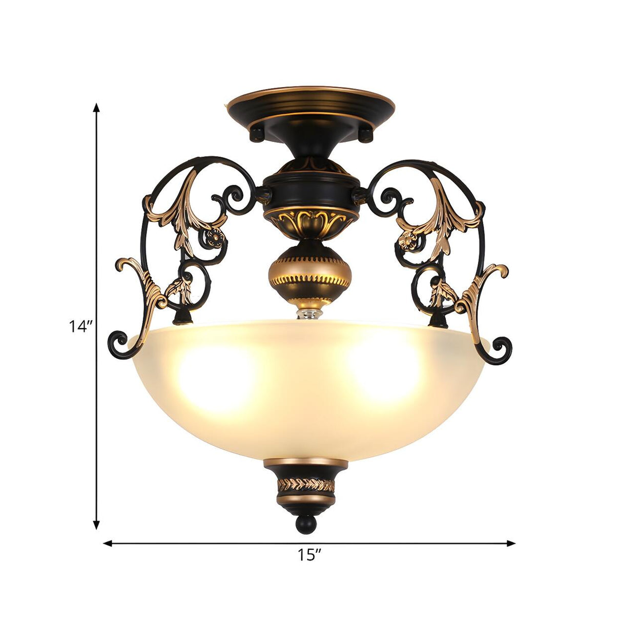 Small Black Curved Arm Bowl Glass Semi-Flush Mount Lamp 