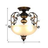 Small Black Curved Arm Bowl Glass Semi-Flush Mount Lamp #size
