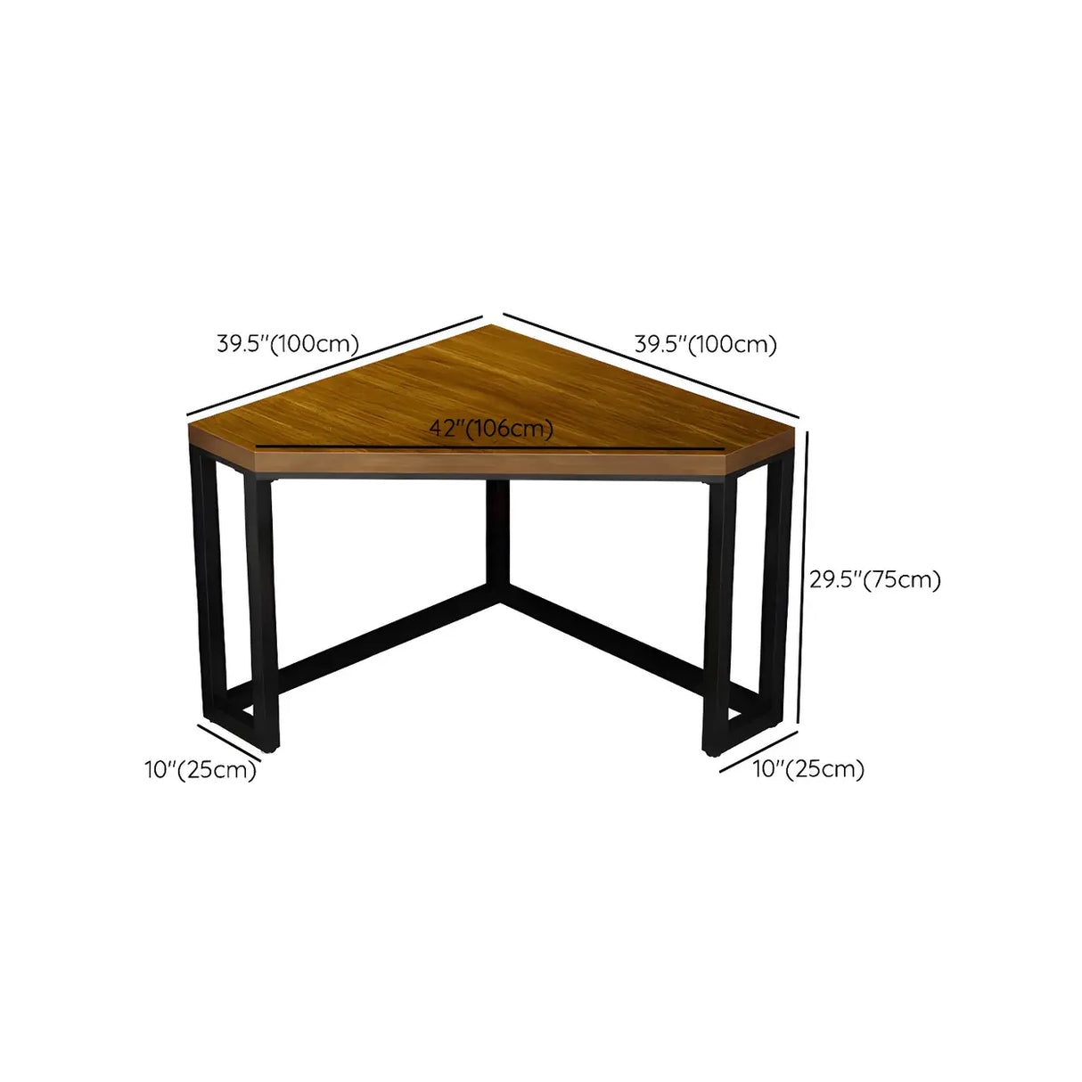 Small Brown Pine Wood Iron Sled Corner Writing Desk Image - 12