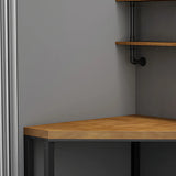 Small Brown Pine Wood Iron Sled Corner Writing Desk Image - 6