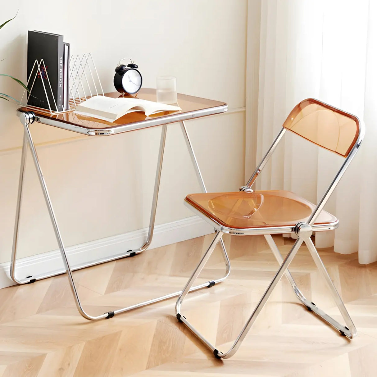 Small Foldable Metal Sled Base Acrylic Writing Desk Image - 14