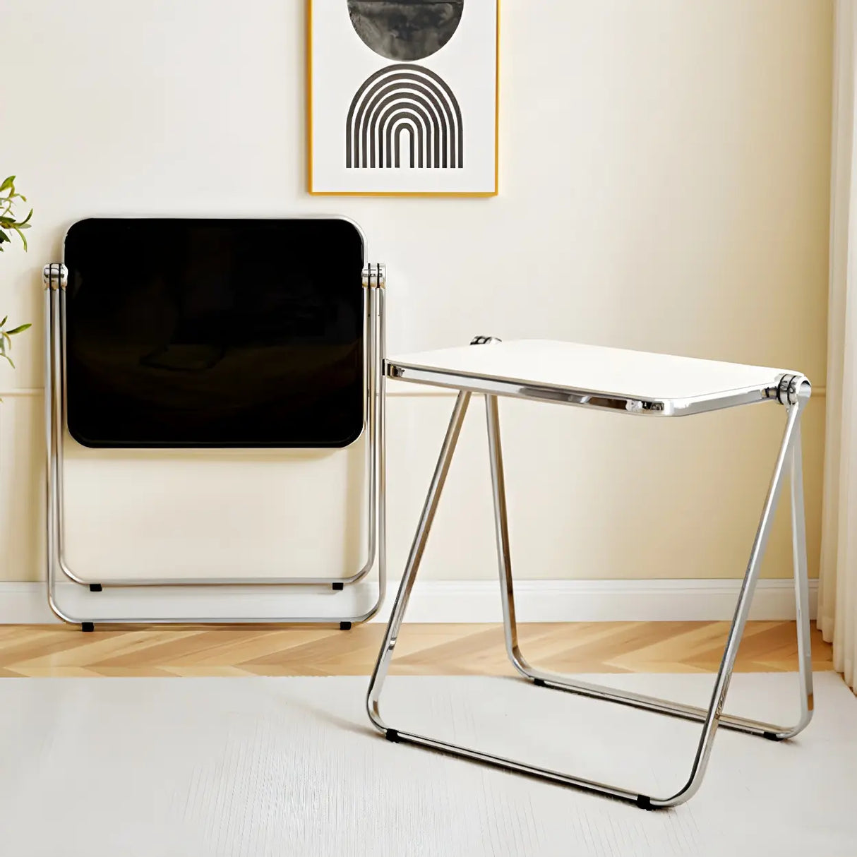Small Foldable Metal Sled Base Acrylic Writing Desk Image - 16