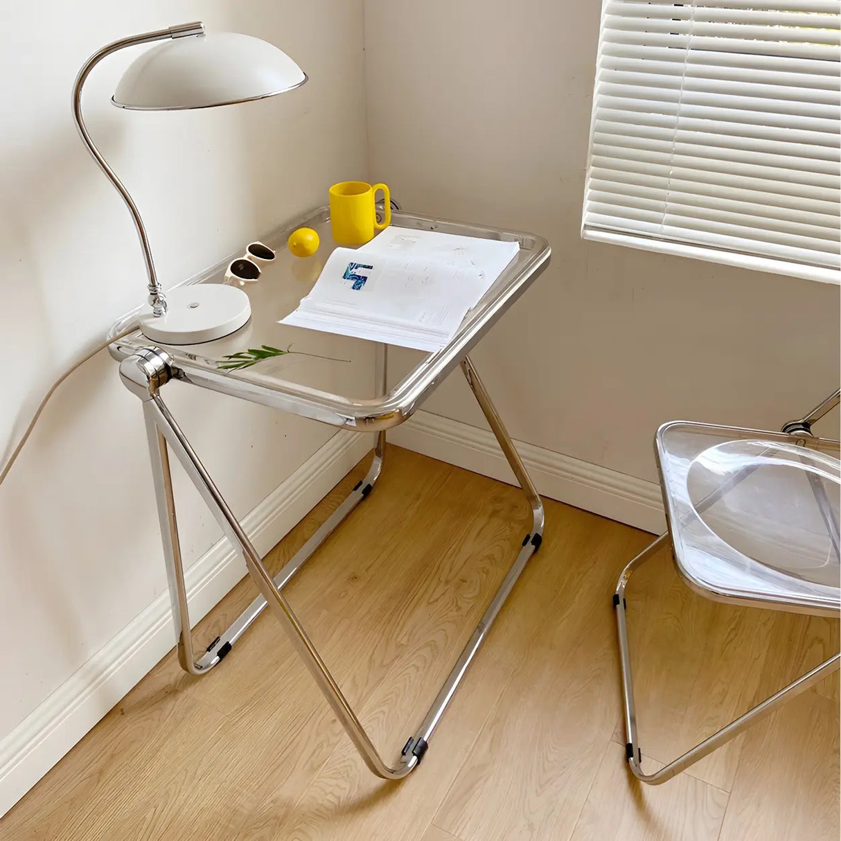 Small Foldable Metal Sled Base Acrylic Writing Desk Image - 19