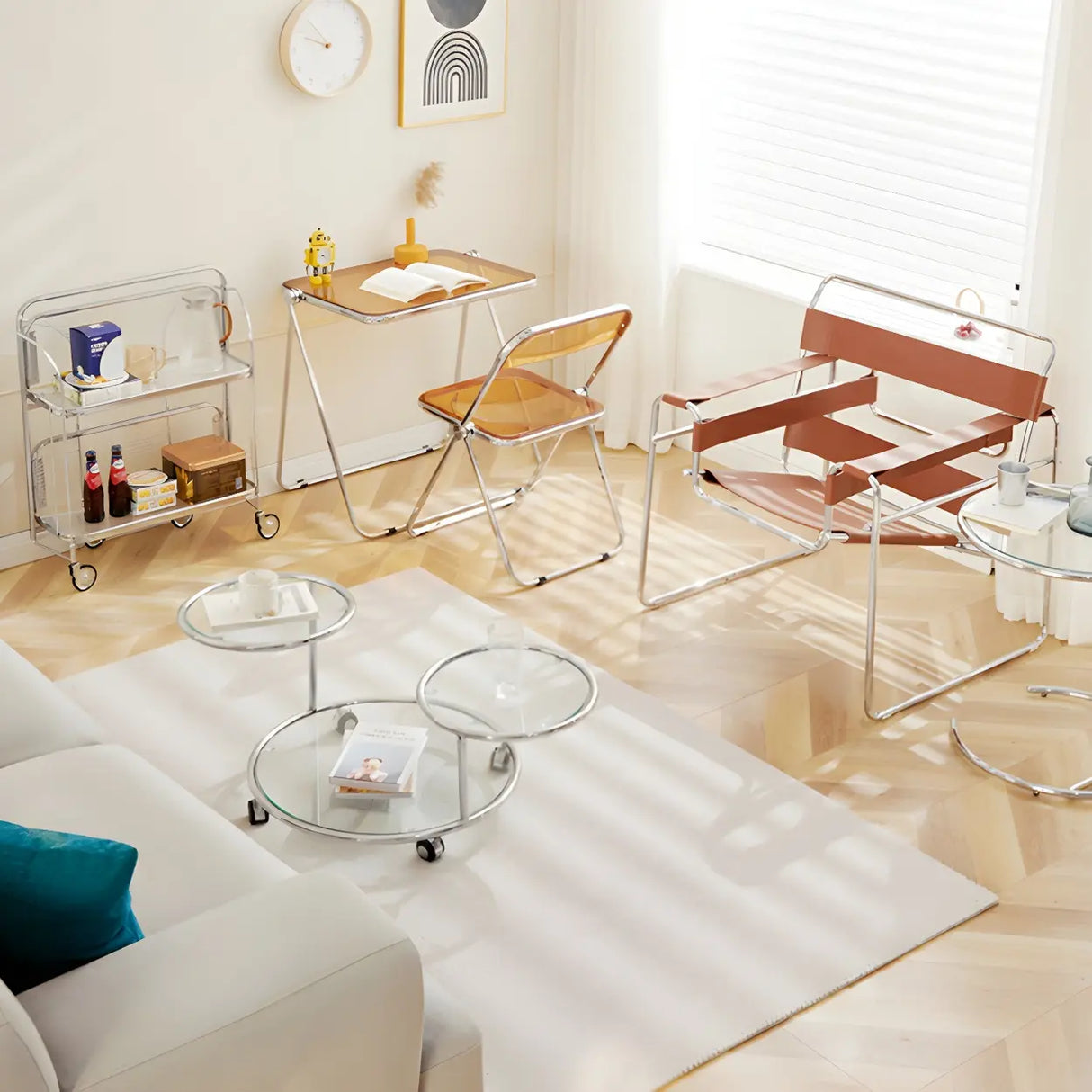 Small Foldable Metal Sled Base Acrylic Writing Desk Image - 6