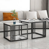 Small Glass Square Top White Metal Frame Coffee Table Image - 6