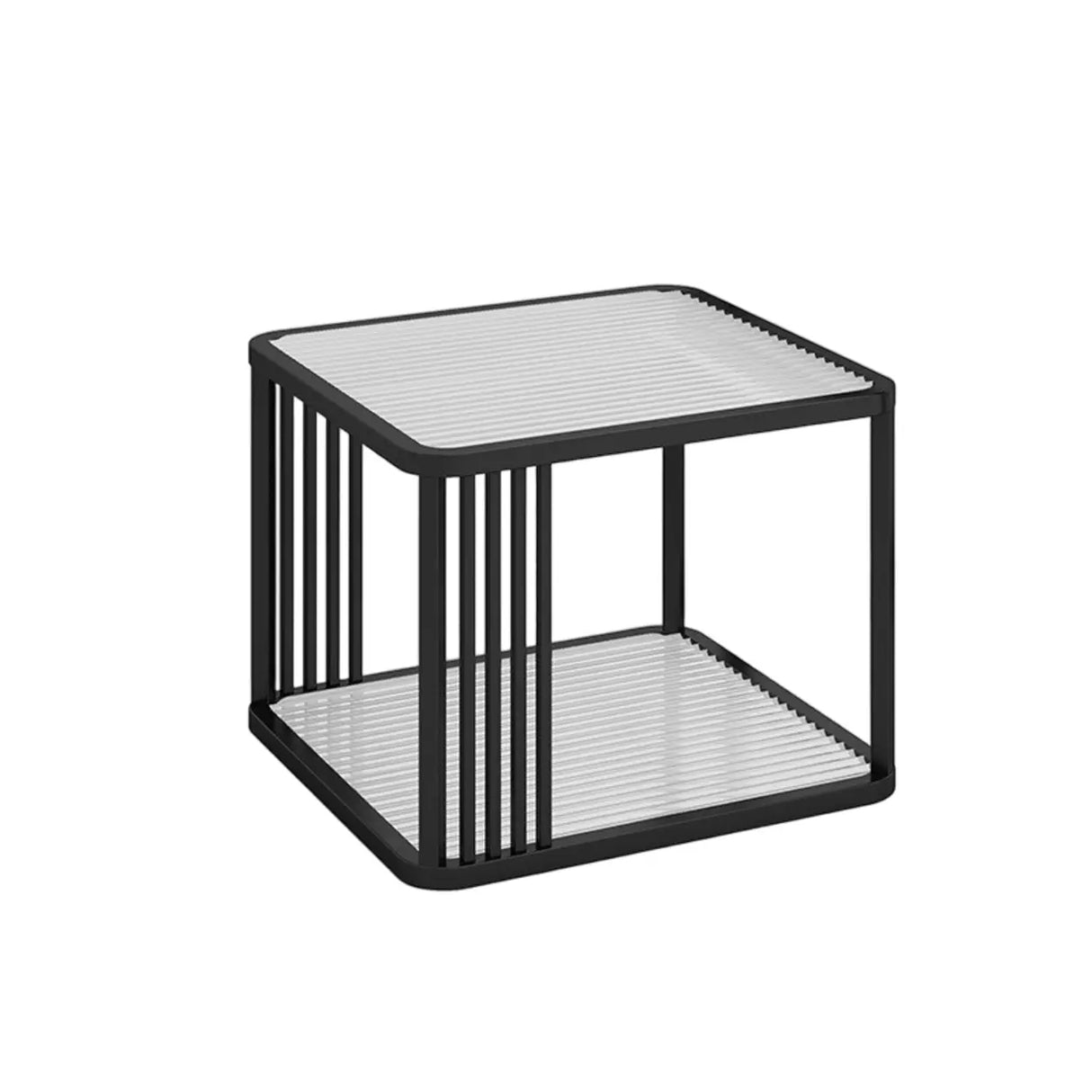 Small Glass Square Top White Metal Frame Coffee Table Image - 7