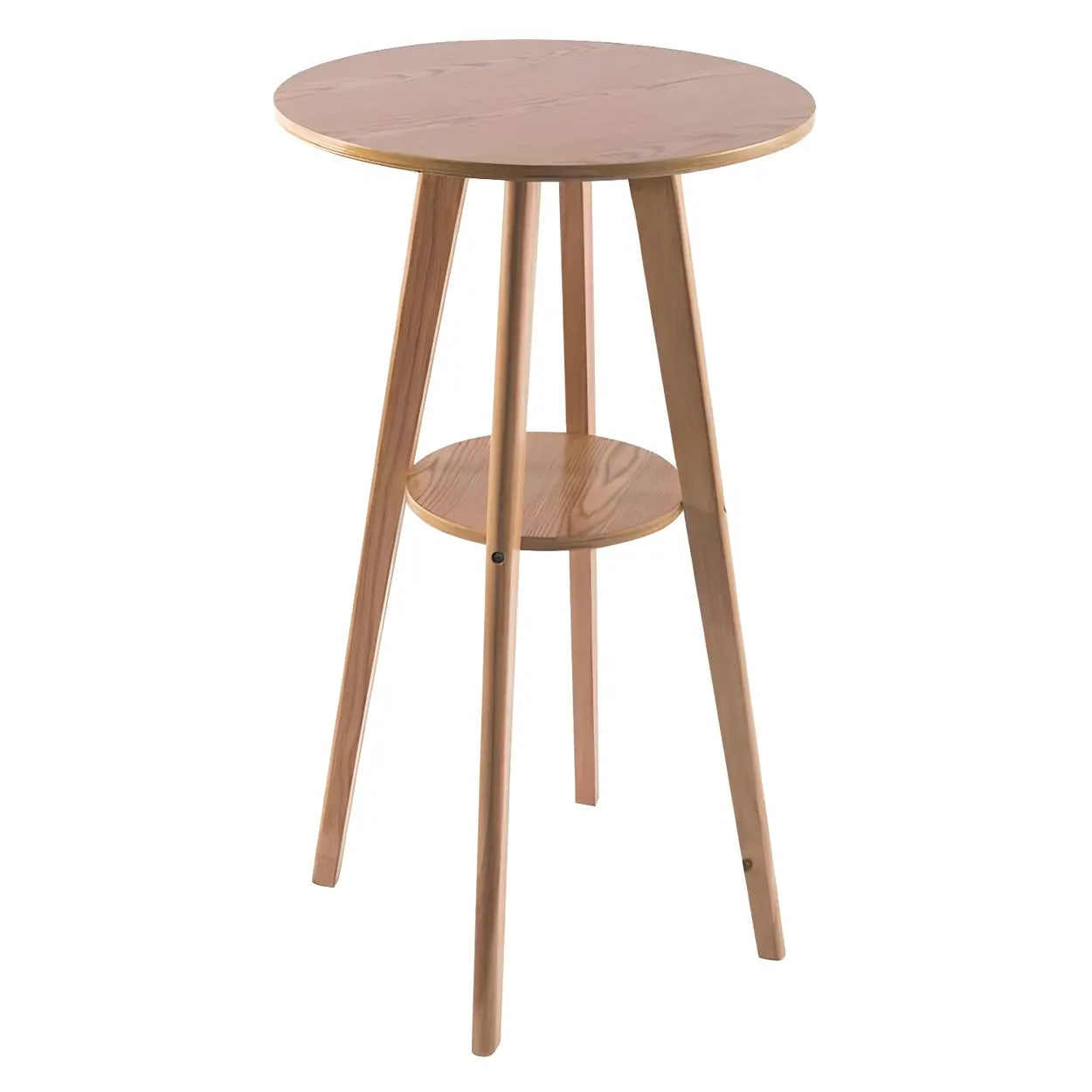 Small Natural Round Rubberwood Bar Table with Storage Image - 5