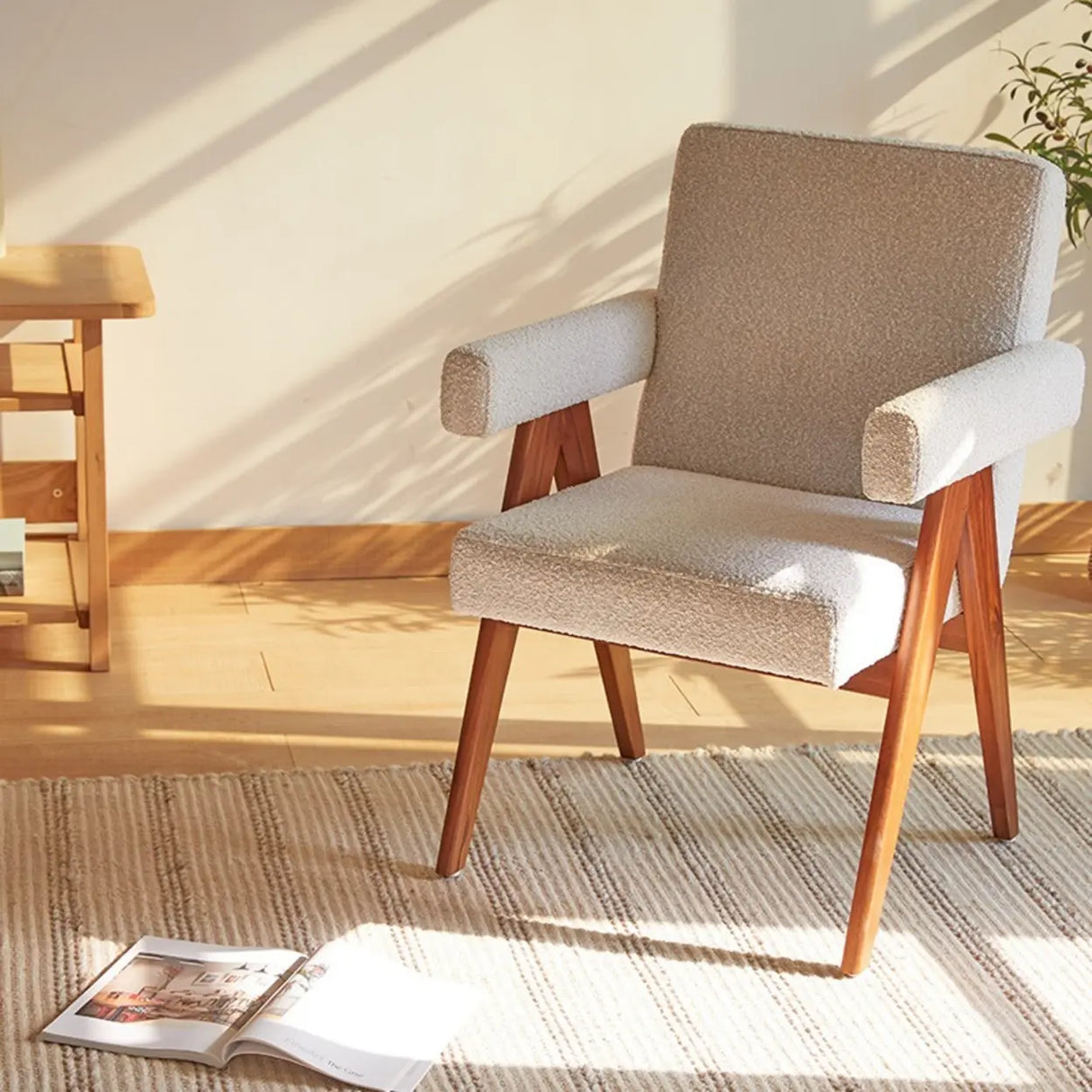 Small Polar Fleece Fixed Back Wooden Legs Arm Chair Image - 2