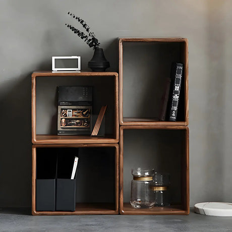 Small Solid Wood Open Cube Storage Bookcase Brown Image - 1