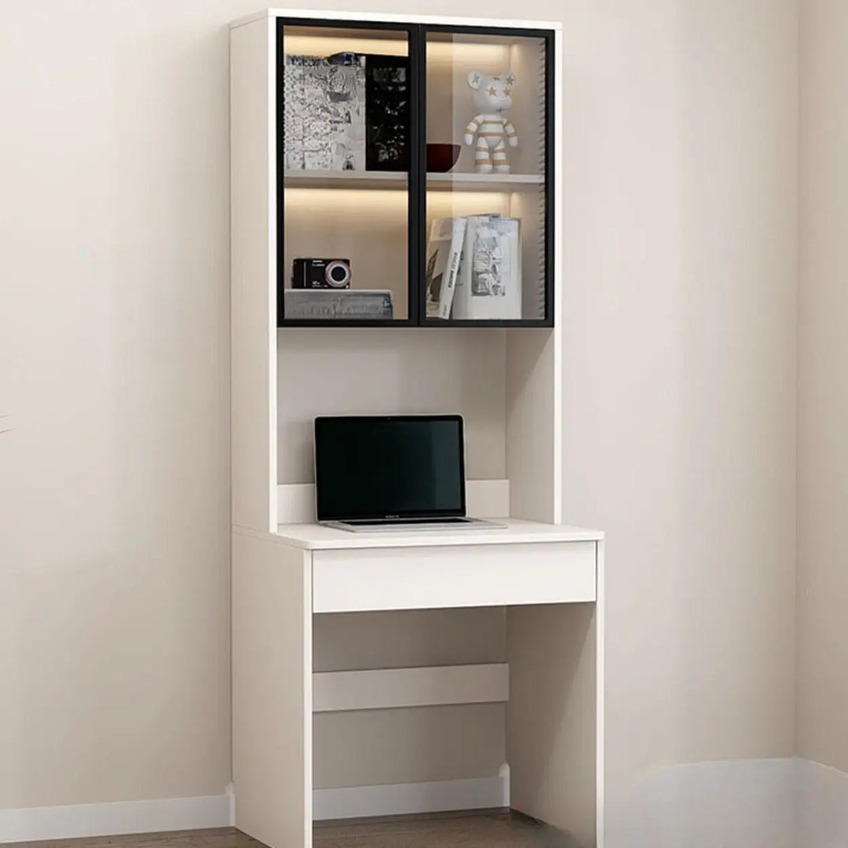 Small Standard Wood Credenza Desk with Hutch and Shelf Image - 1