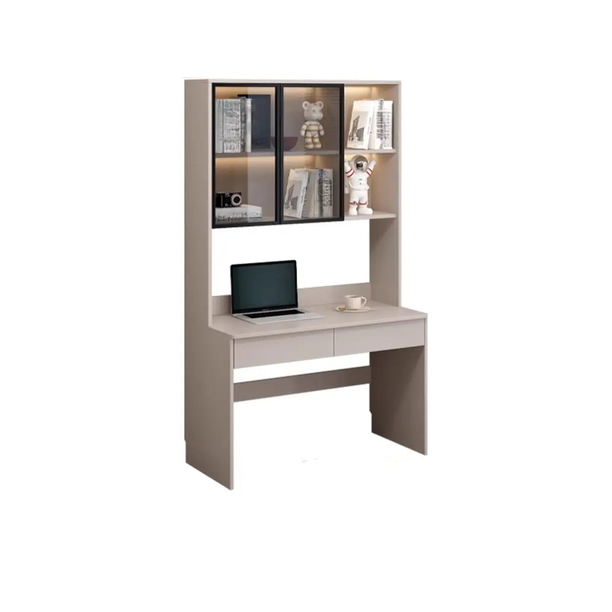 Small Standard Wood Credenza Desk with Hutch and Shelf Image - 11