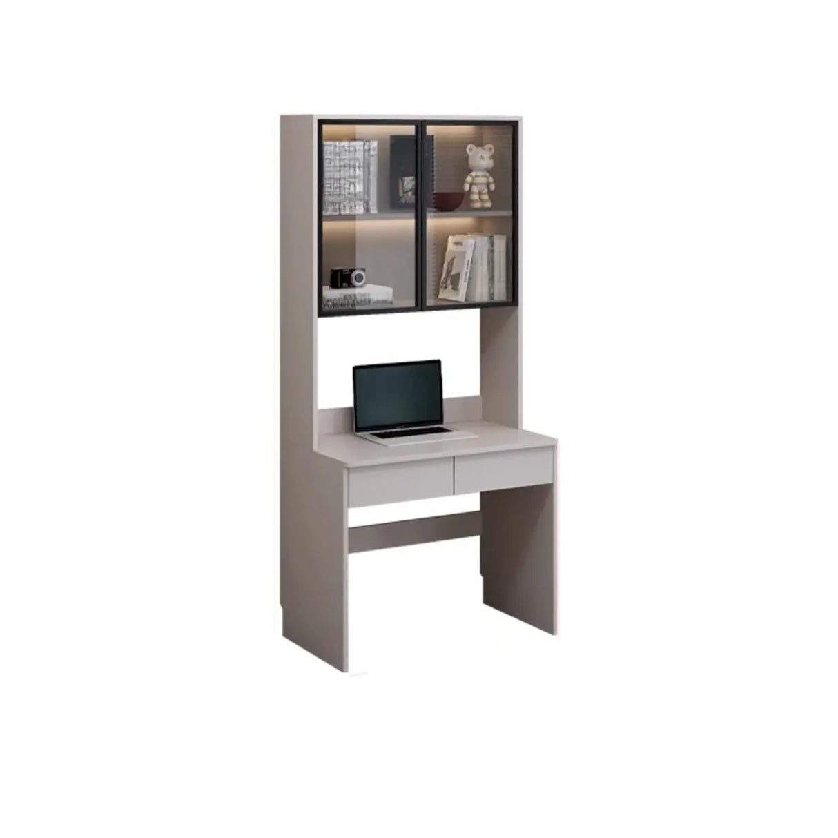 Small Standard Wood Credenza Desk with Hutch and Shelf Image - 16