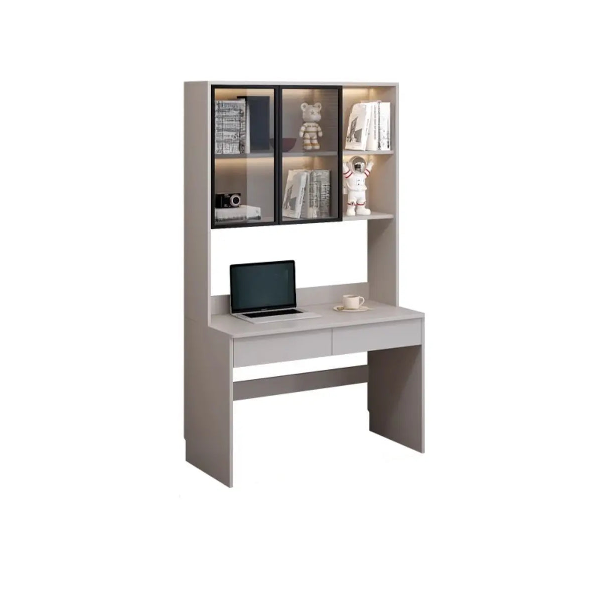 Small Standard Wood Credenza Desk with Hutch and Shelf Image - 17