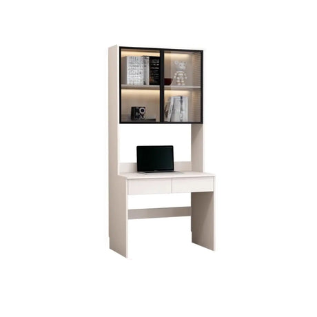 Small Standard Wood Credenza Desk with Hutch and Shelf Image - 2