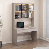 Small Standard Wood Credenza Desk with Hutch and Shelf Image - 4