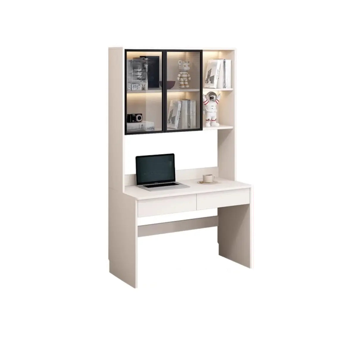 Small Standard Wood Credenza Desk with Hutch and Shelf Image - 5
