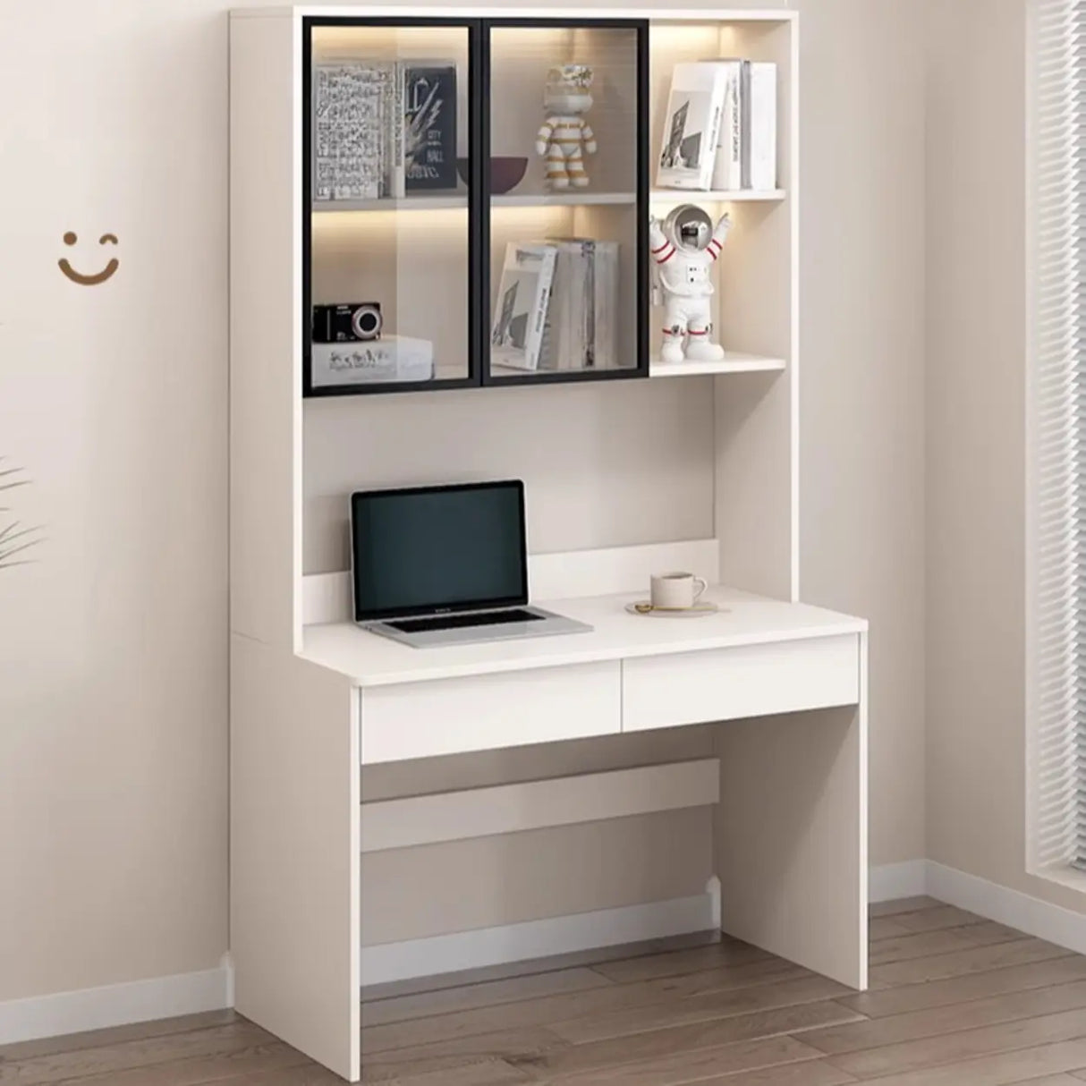 Small Standard Wood Credenza Desk with Hutch and Shelf Image - 6