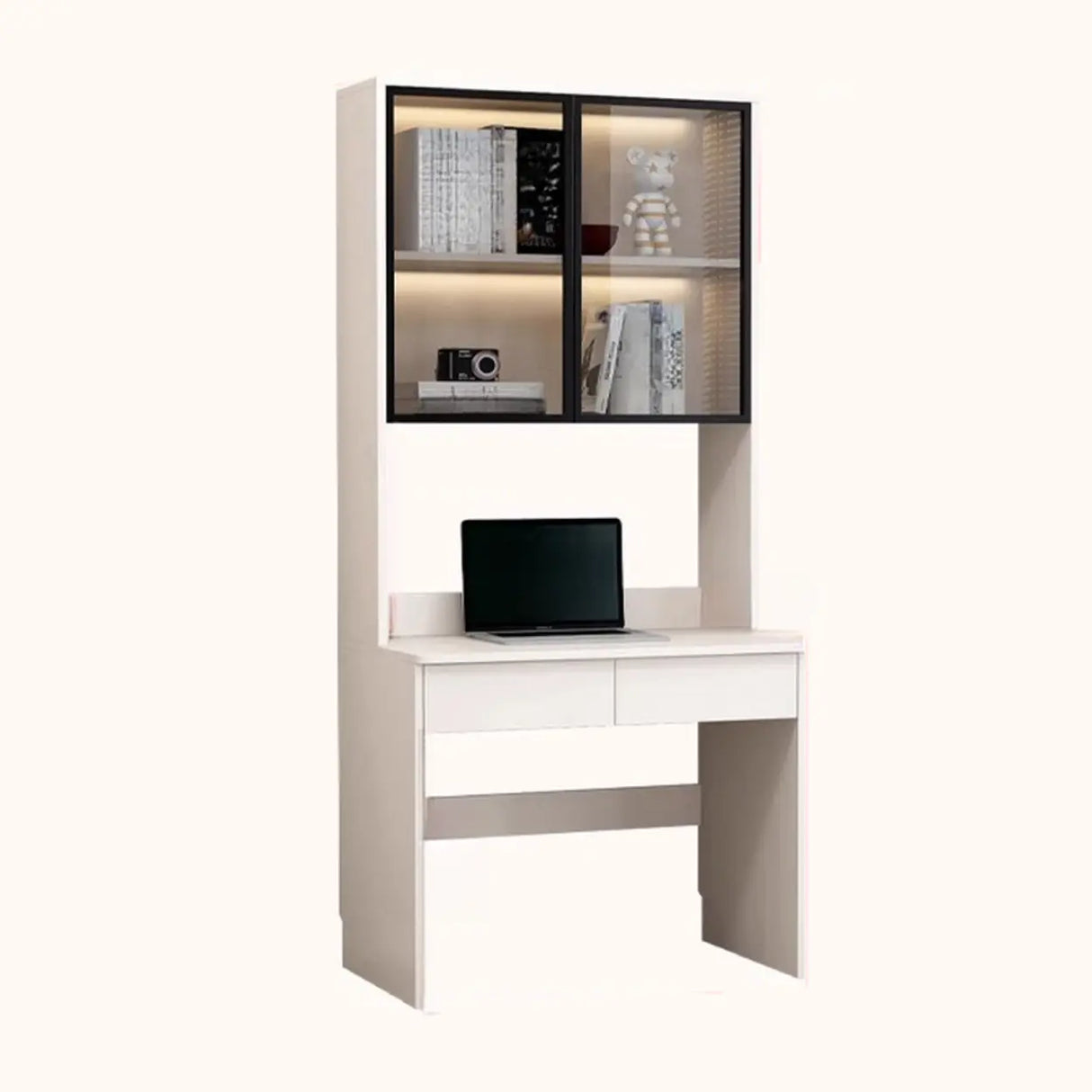 Small Standard Wood Credenza Desk with Hutch and Shelf Image - 8