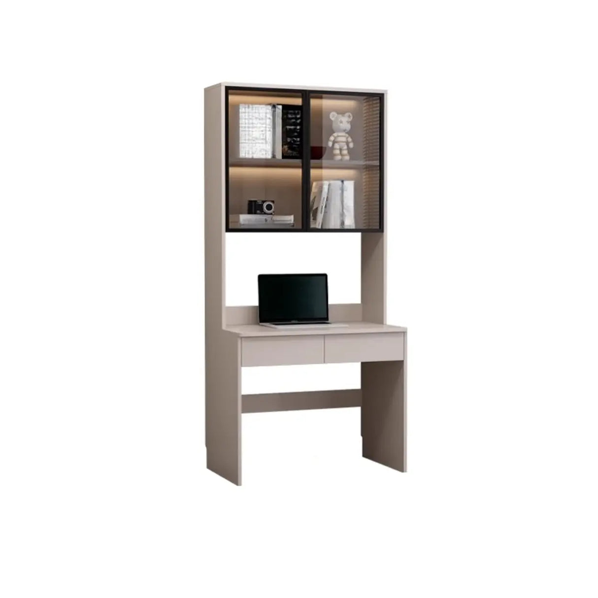 Small Standard Wood Credenza Desk with Hutch and Shelf Image - 9