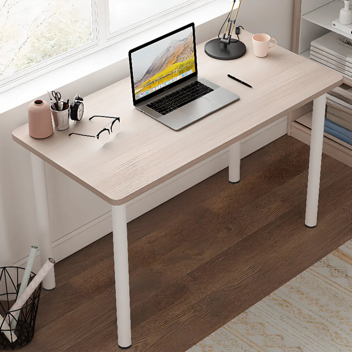 Small White Rectangular Wooden Writing Desk Image - 3
