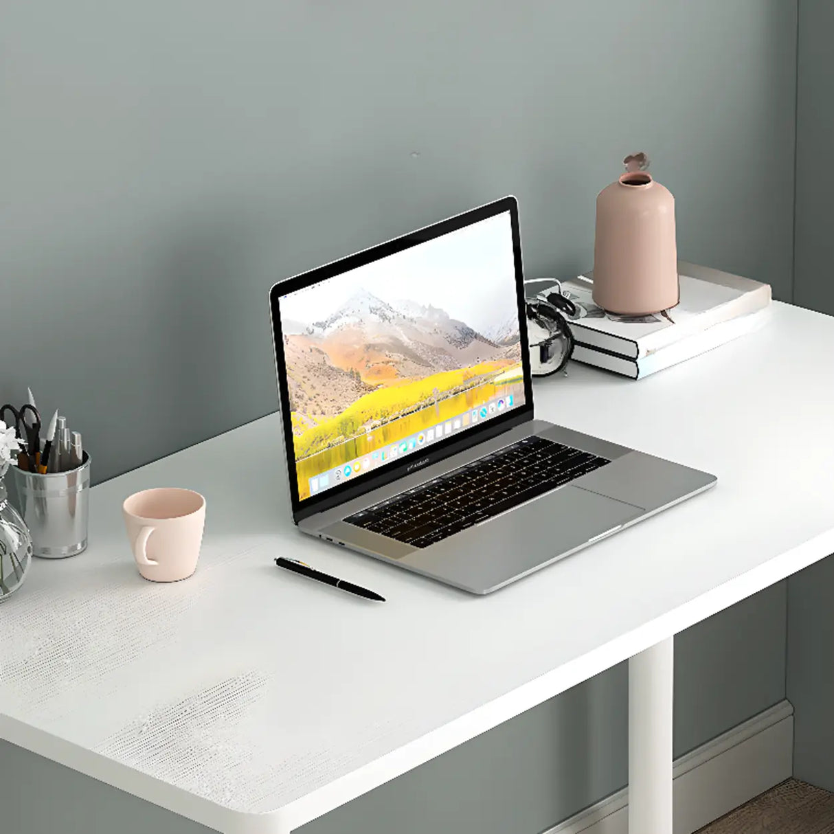 Small White Rectangular Wooden Writing Desk Image - 7