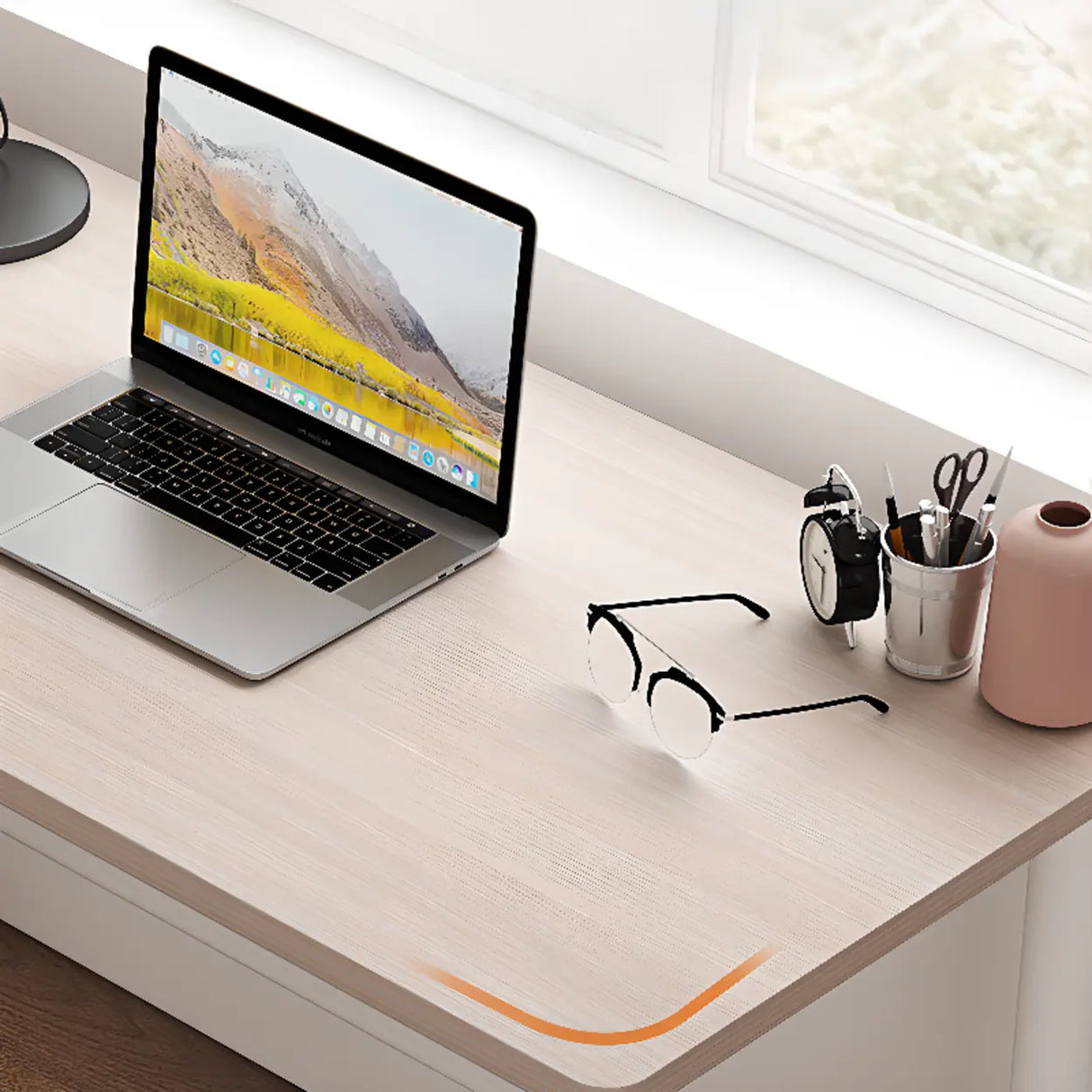 Small White Rectangular Wooden Writing Desk Image - 8