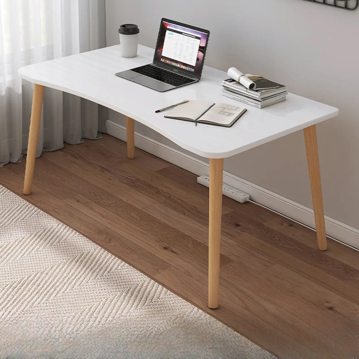 Small White Timber Rectangular Writing Desk Image - 10