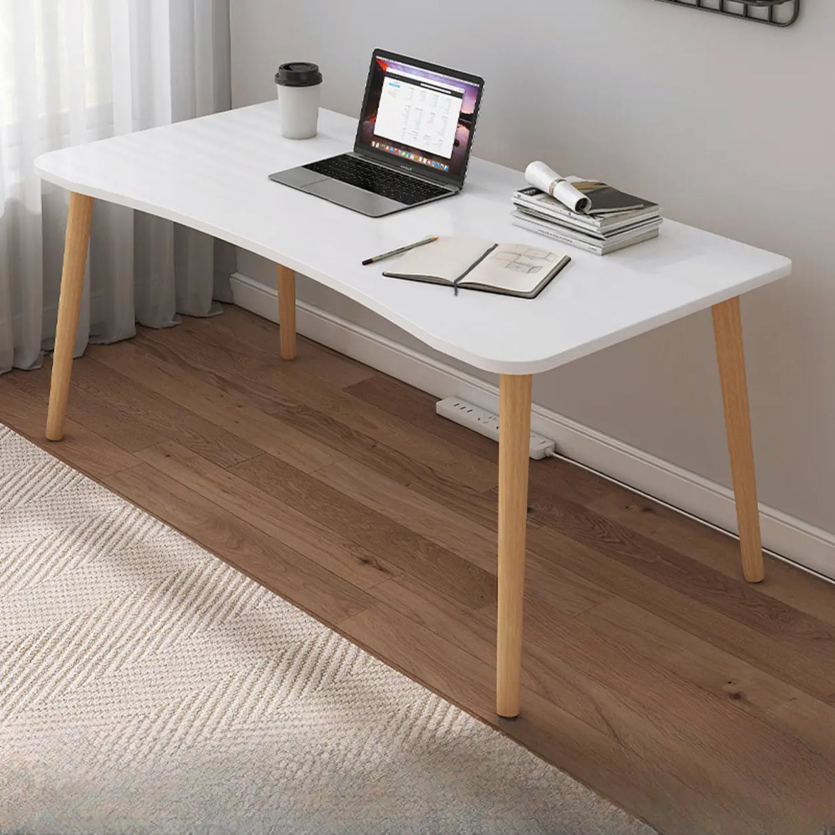 Small White Timber Rectangular Writing Desk Image - 11